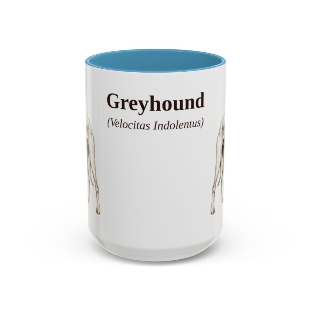 15oz Greyhound Latin Mug, Light Blue, front view