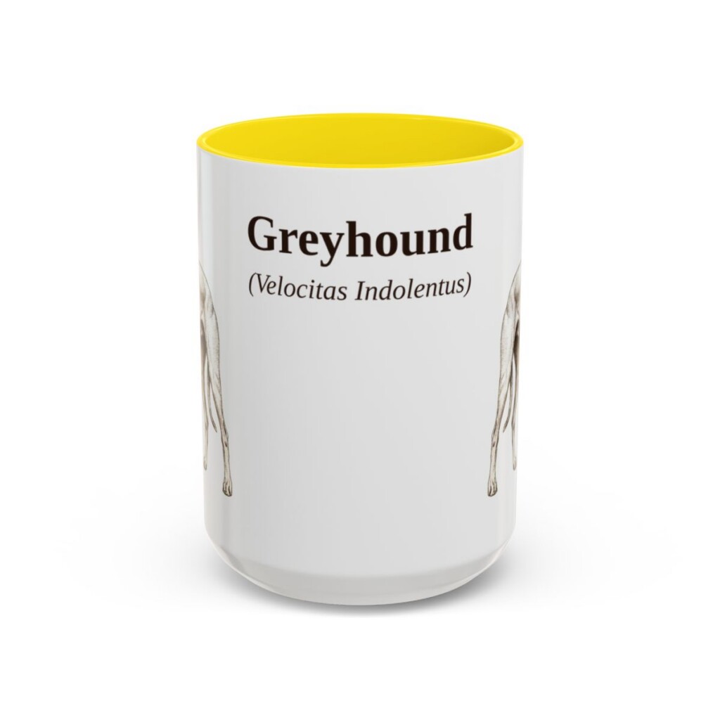15oz Greyhound Latin Mug, Yellow, front view