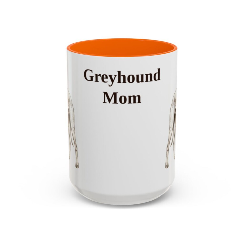 15oz Greyhound Dog Mom Mug, Orange, front view