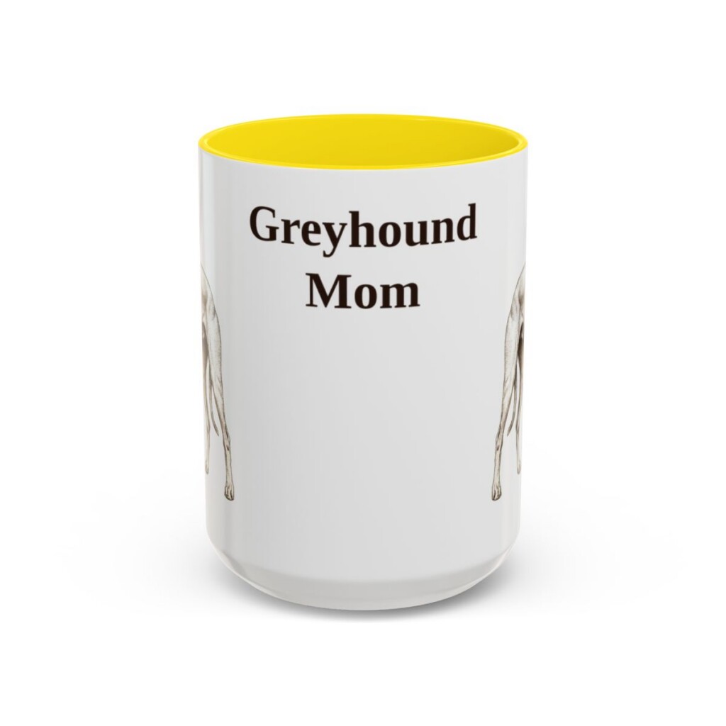 15oz Greyhound Dog Mom Mug, Yellow, front view