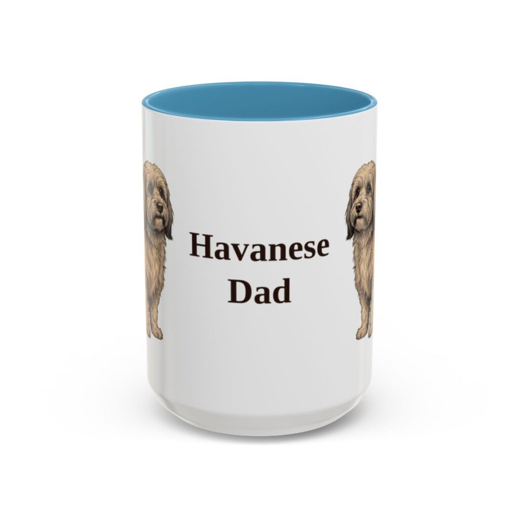 15oz Havanese Dog Dad Mug, Light Blue, front view