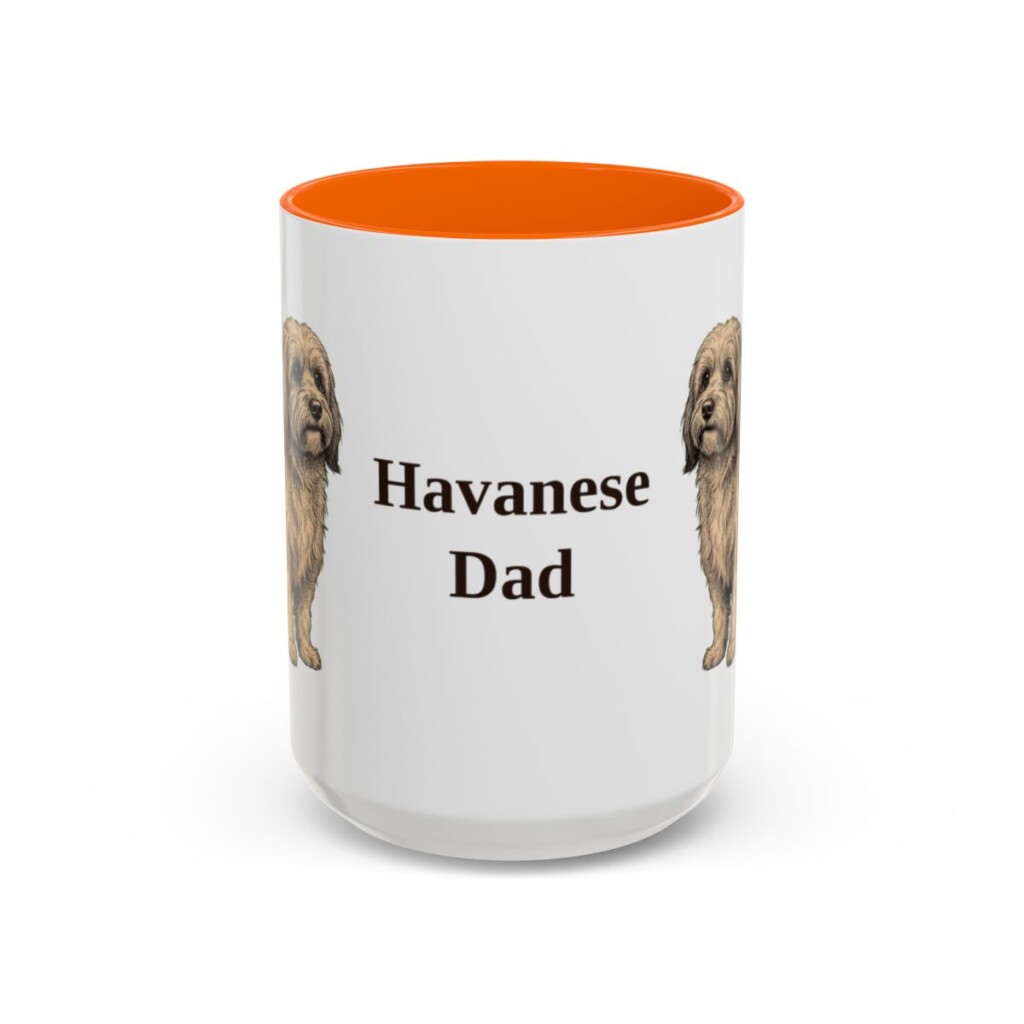 15oz Havanese Dog Dad Mug, Orange, front view
