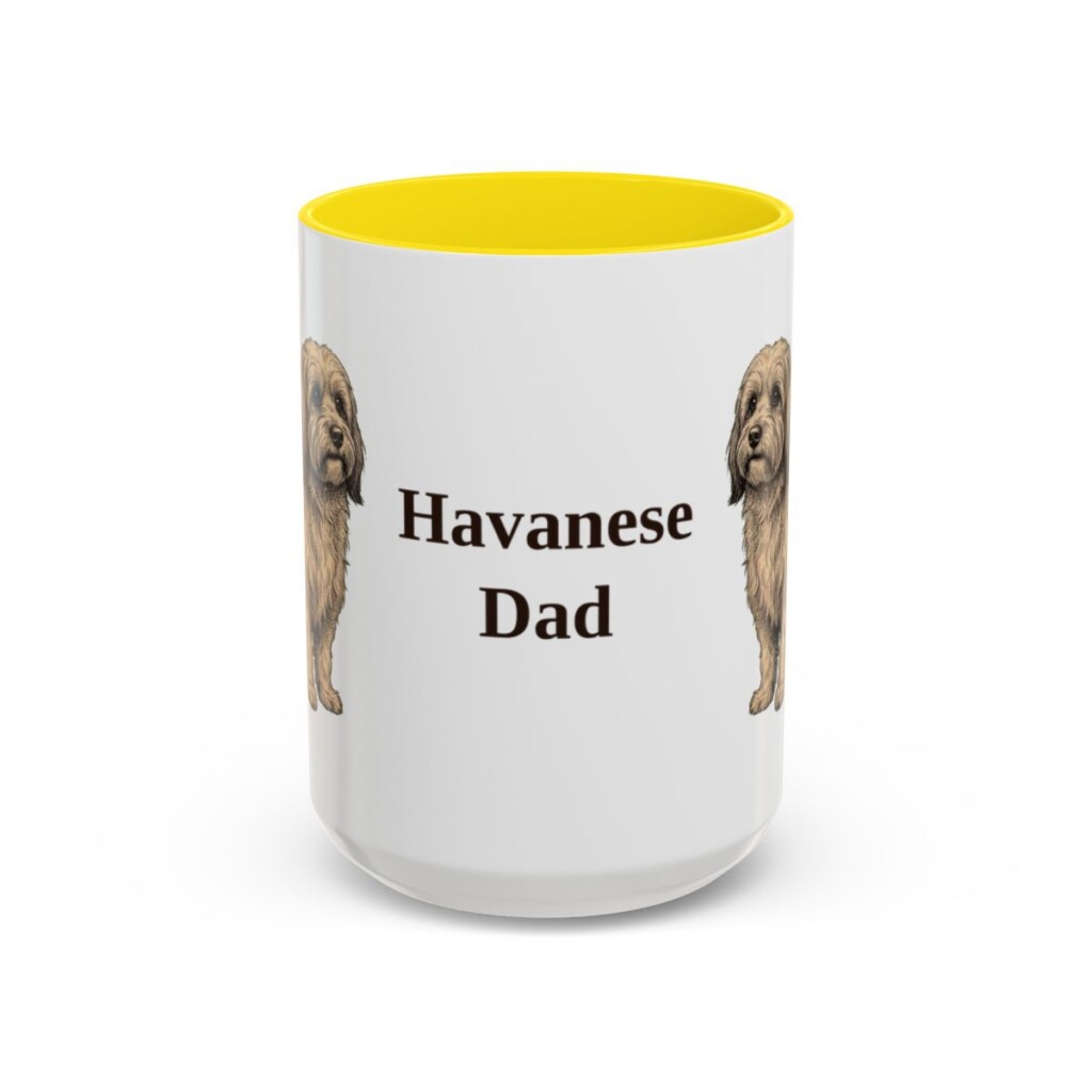 15oz Havanese Dog Dad Mug, Yellow, front view
