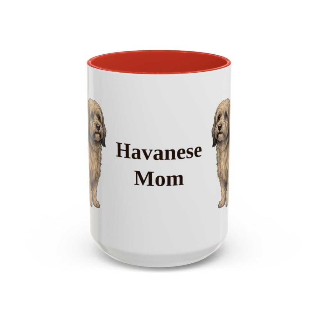 15oz Havanese Dog Mom Mug, Red, front view