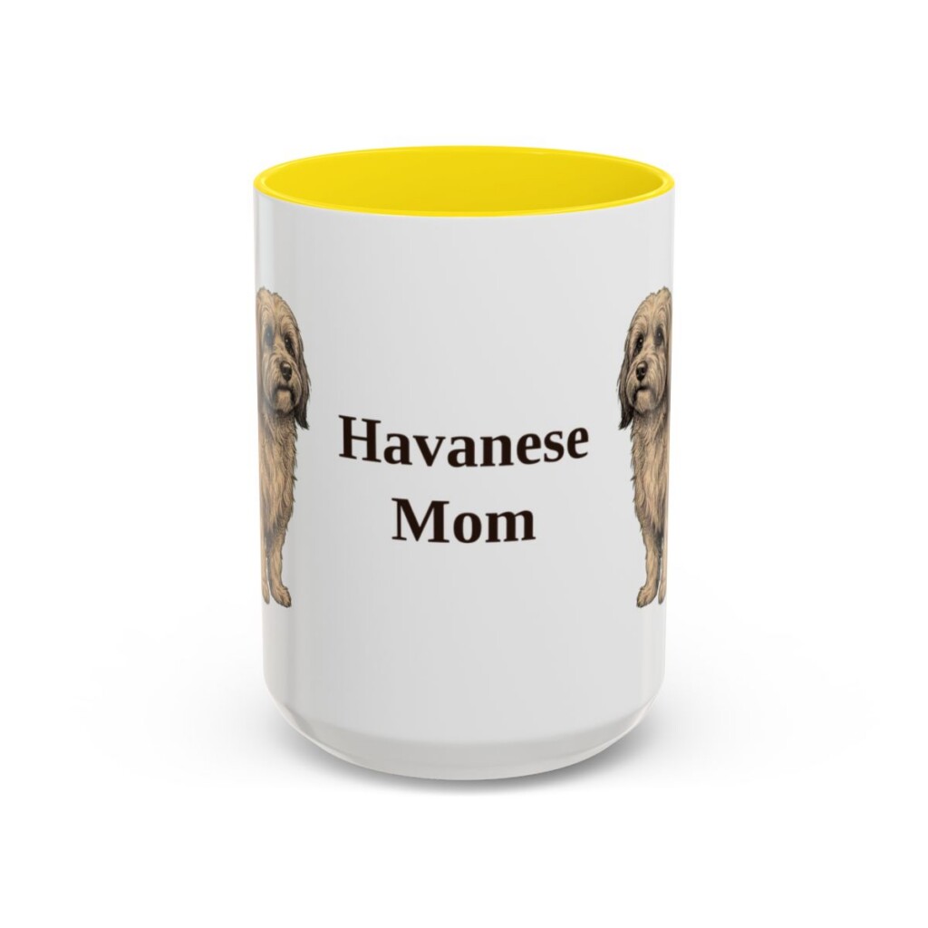 15oz Havanese Dog Mom Mug, Yellow, front view