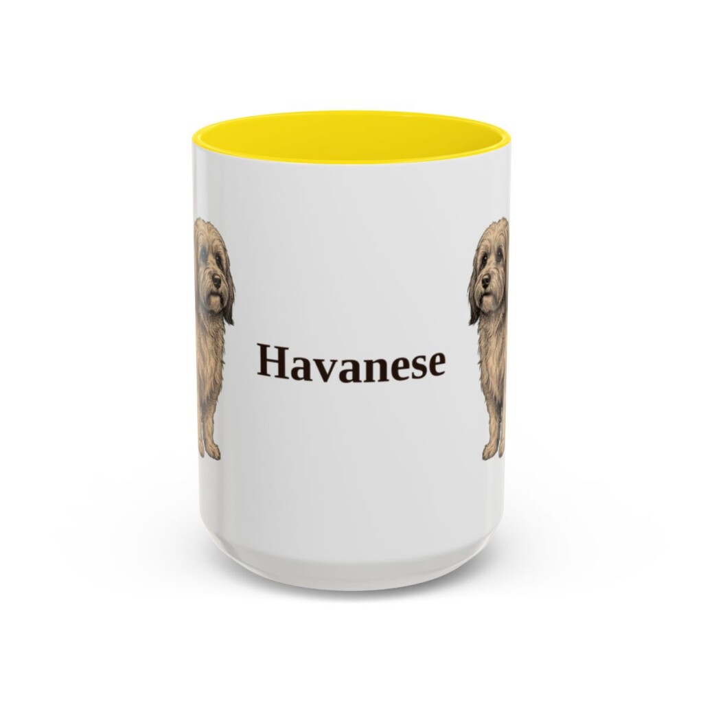 15oz Havanese Mug, Yellow, front view