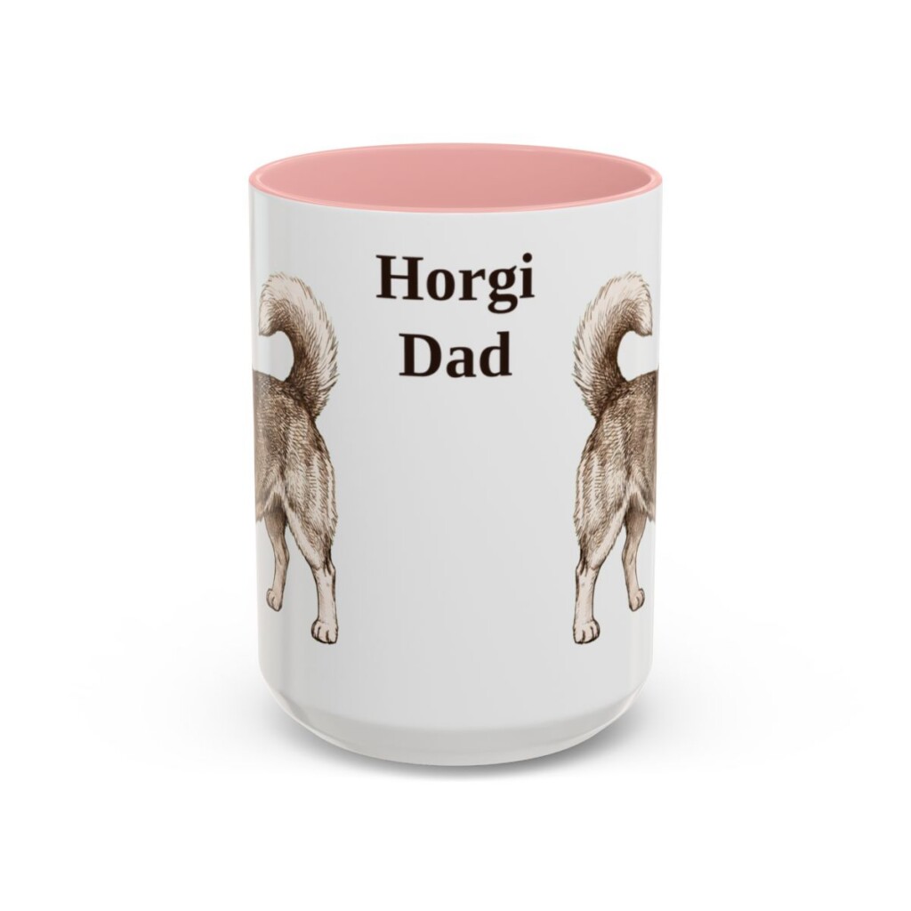 15oz Horgi Dog Dad Mug, Pink, front view