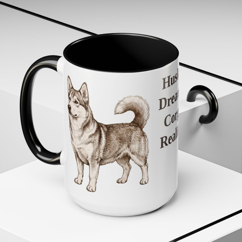15oz Funny Horgi Mug, Black, lifestyle photo
