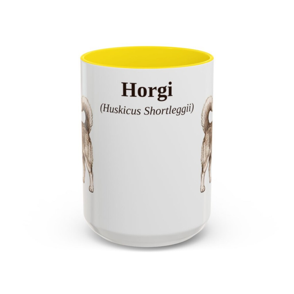15oz Horgi Latin Mug, Yellow, front view