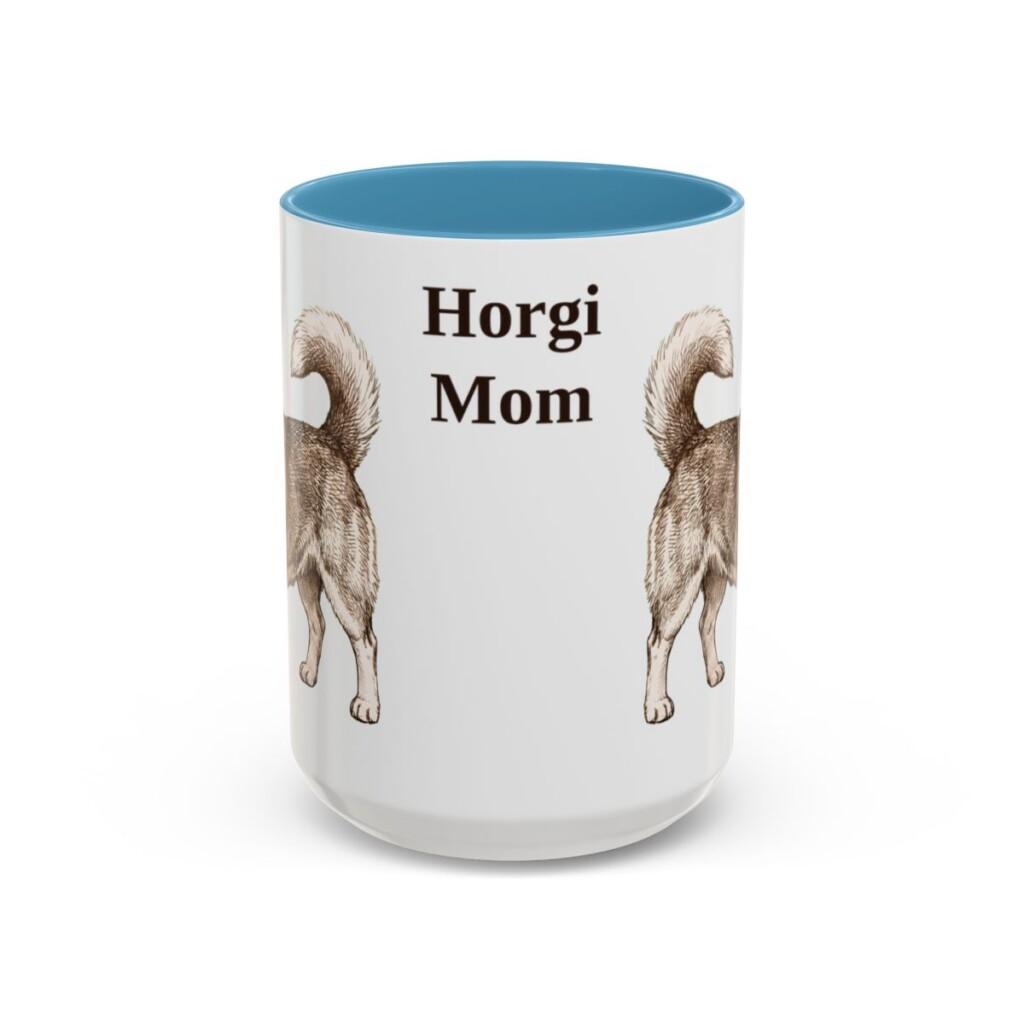 15oz Horgi Dog Mom Mug, Light Blue, front view