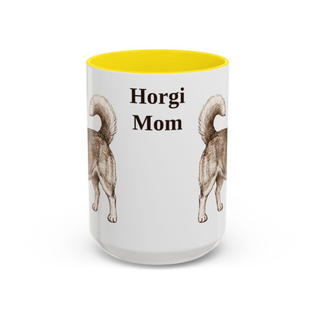 15oz Horgi Dog Mom Mug, Yellow, front view