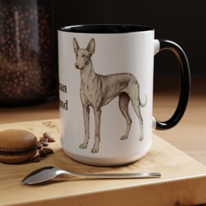 15oz Ibizan Hound Mug, Black, lifestyle photo