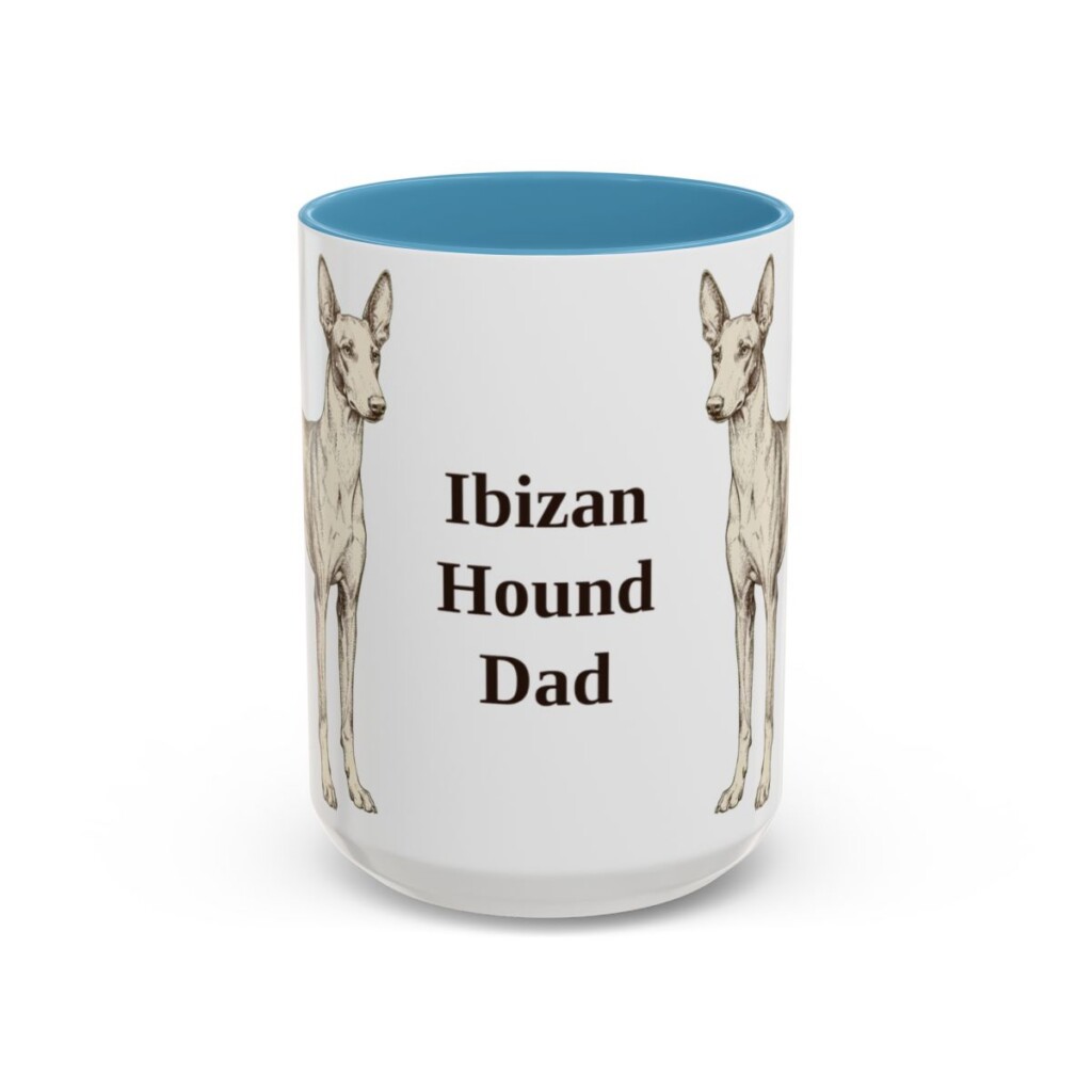 15oz Ibizan Hound Dog Dad Mug, Light Blue, front view