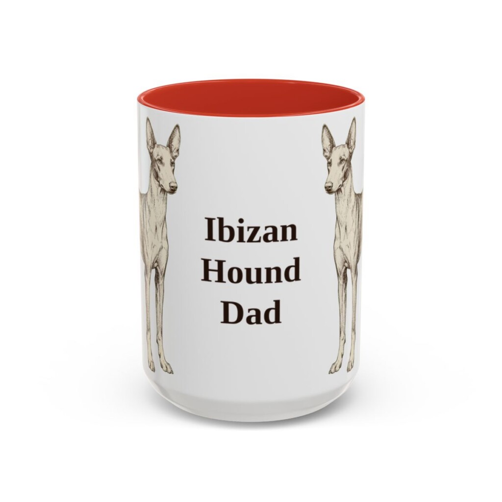 15oz Ibizan Hound Dog Dad Mug, Red, front view