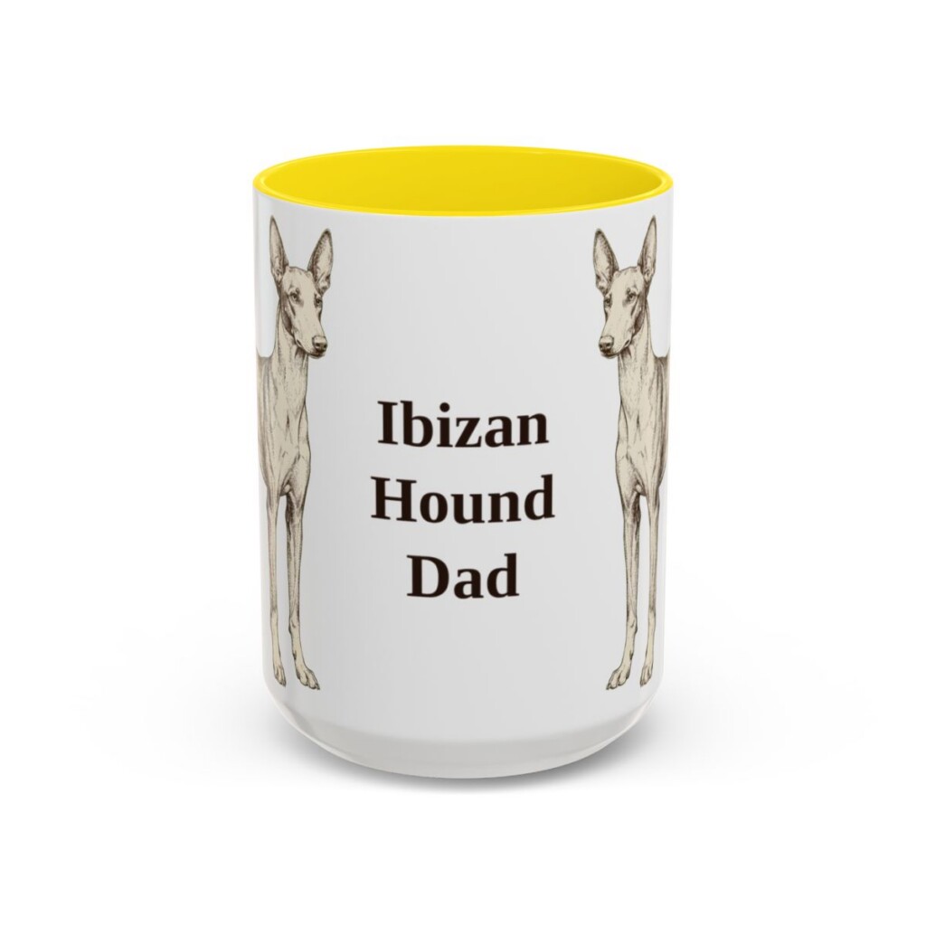 15oz Ibizan Hound Dog Dad Mug, Yellow, front view