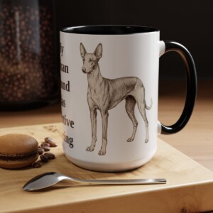 15oz Funny Ibizan Hound Mug, Black, lifestyle photo