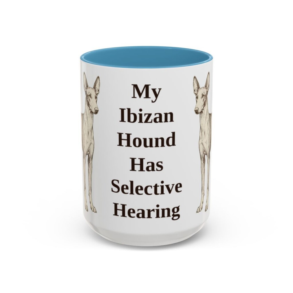 15oz Funny Ibizan Hound Mug, Light Blue, front view