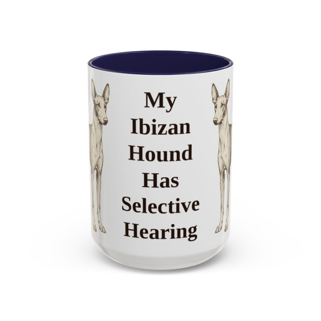 15oz Funny Ibizan Hound Mug, Navy, front view