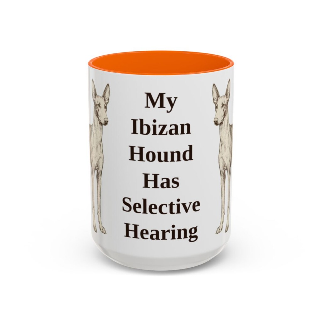 15oz Funny Ibizan Hound Mug, Orange, front view