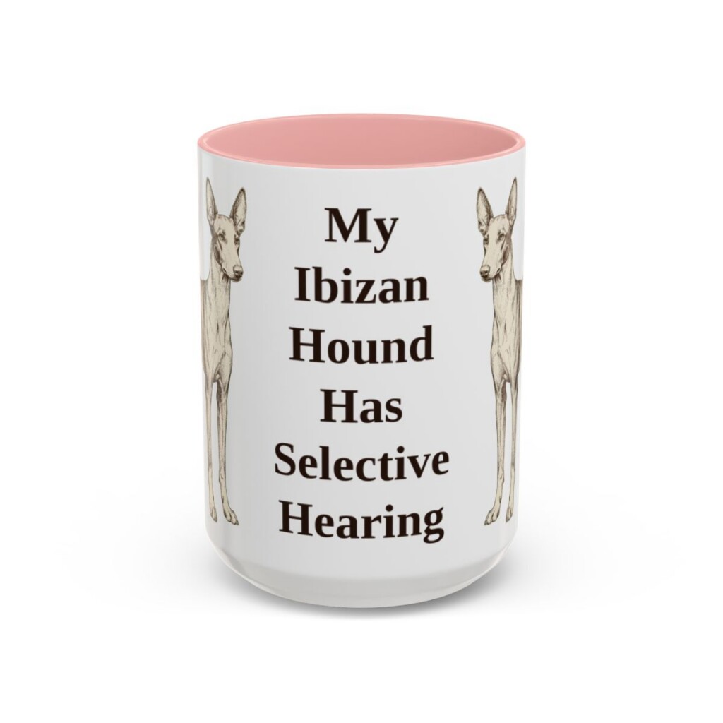 15oz Funny Ibizan Hound Mug, Pink, front view