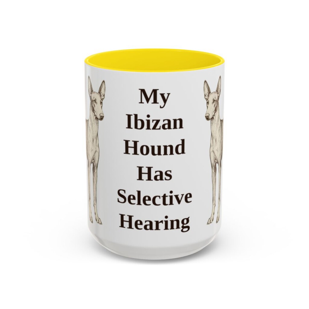 15oz Funny Ibizan Hound Mug, Yellow, front view