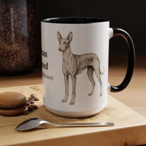 15oz Ibizan Hound Latin Mug, Black, lifestyle photo