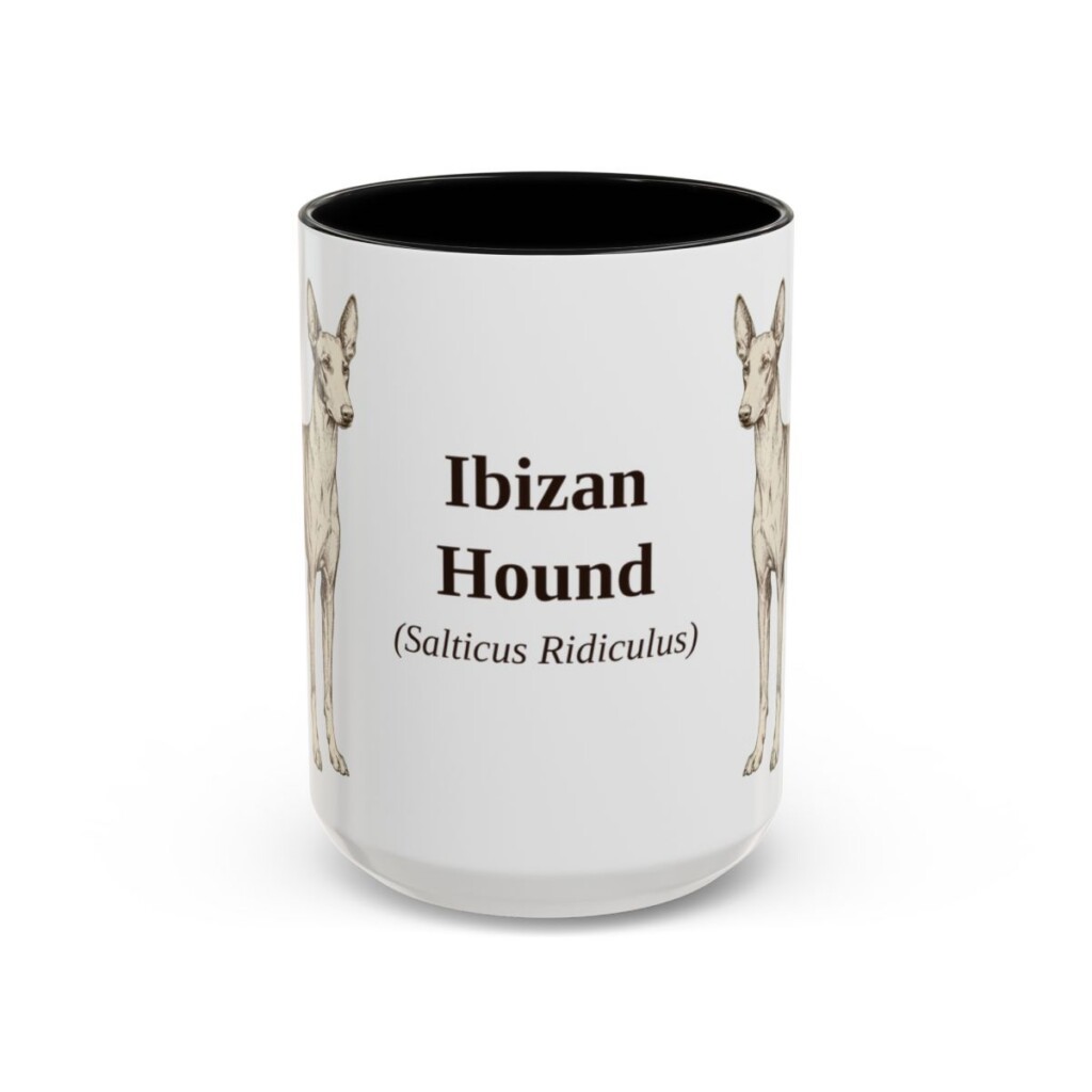 15oz Ibizan Hound Latin Mug, Black, front view