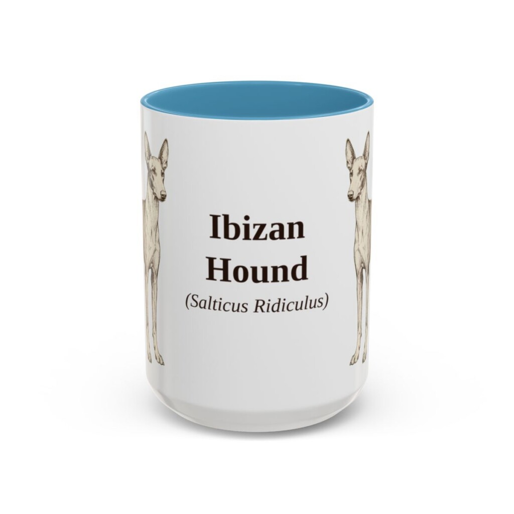 15oz Ibizan Hound Latin Mug, Light Blue, front view