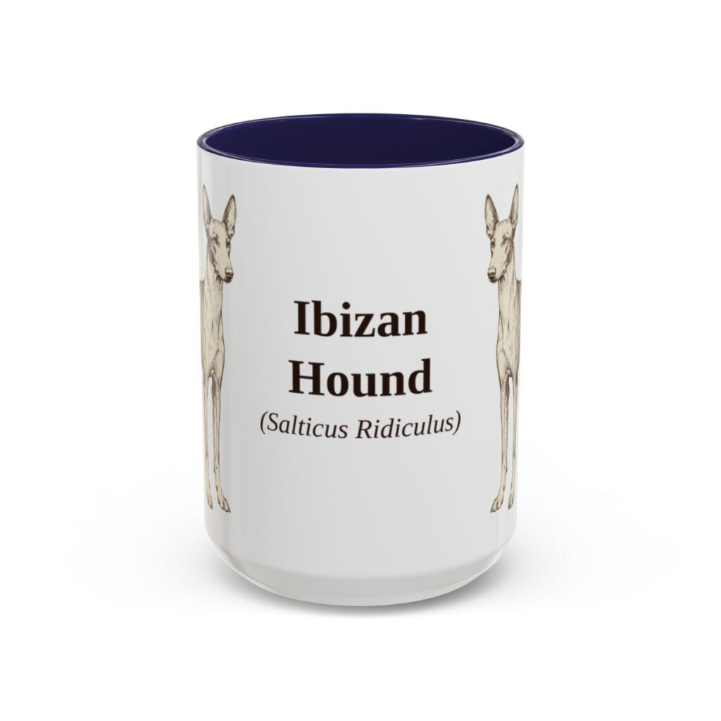15oz Ibizan Hound Latin Mug, Navy, front view