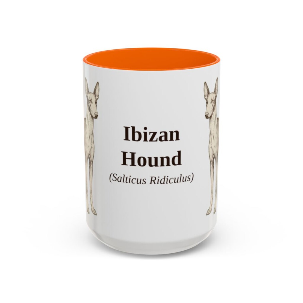 15oz Ibizan Hound Latin Mug, Orange, front view
