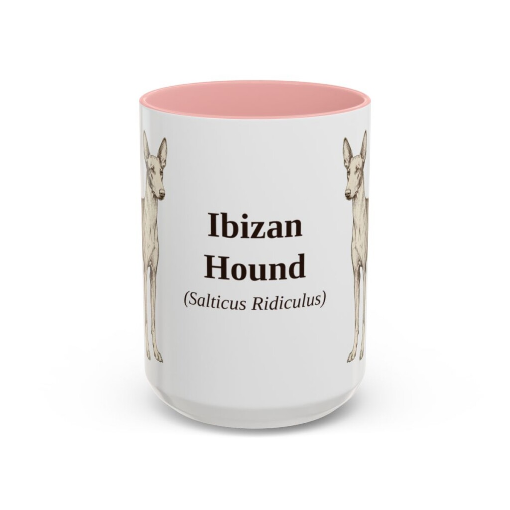 15oz Ibizan Hound Latin Mug, Pink, front view