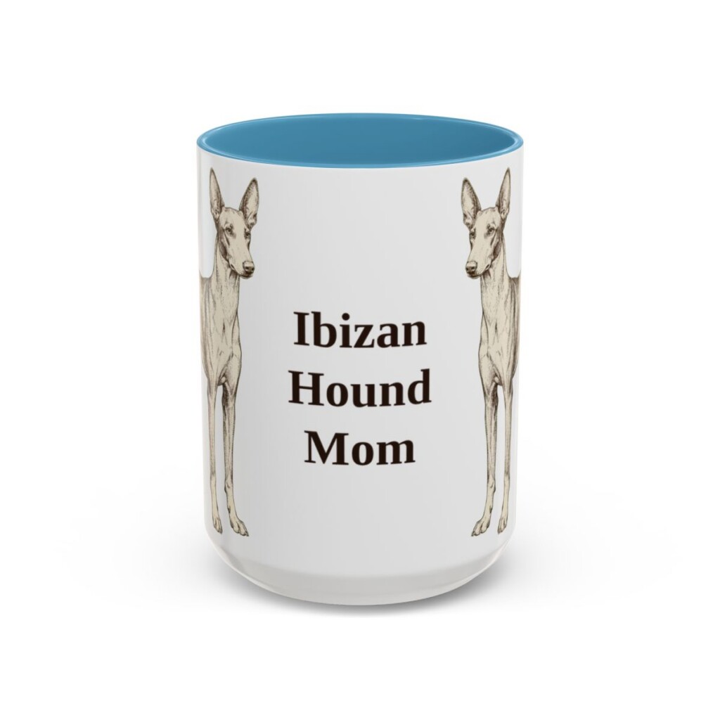 15oz Ibizan Hound Dog Mom Mug, Light Blue, front view