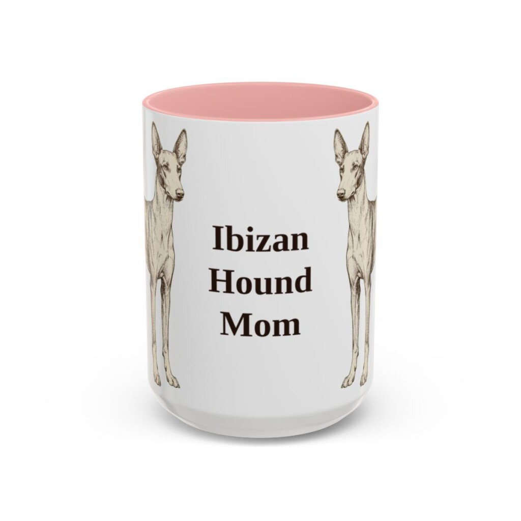 15oz Ibizan Hound Dog Mom Mug, Pink, front view