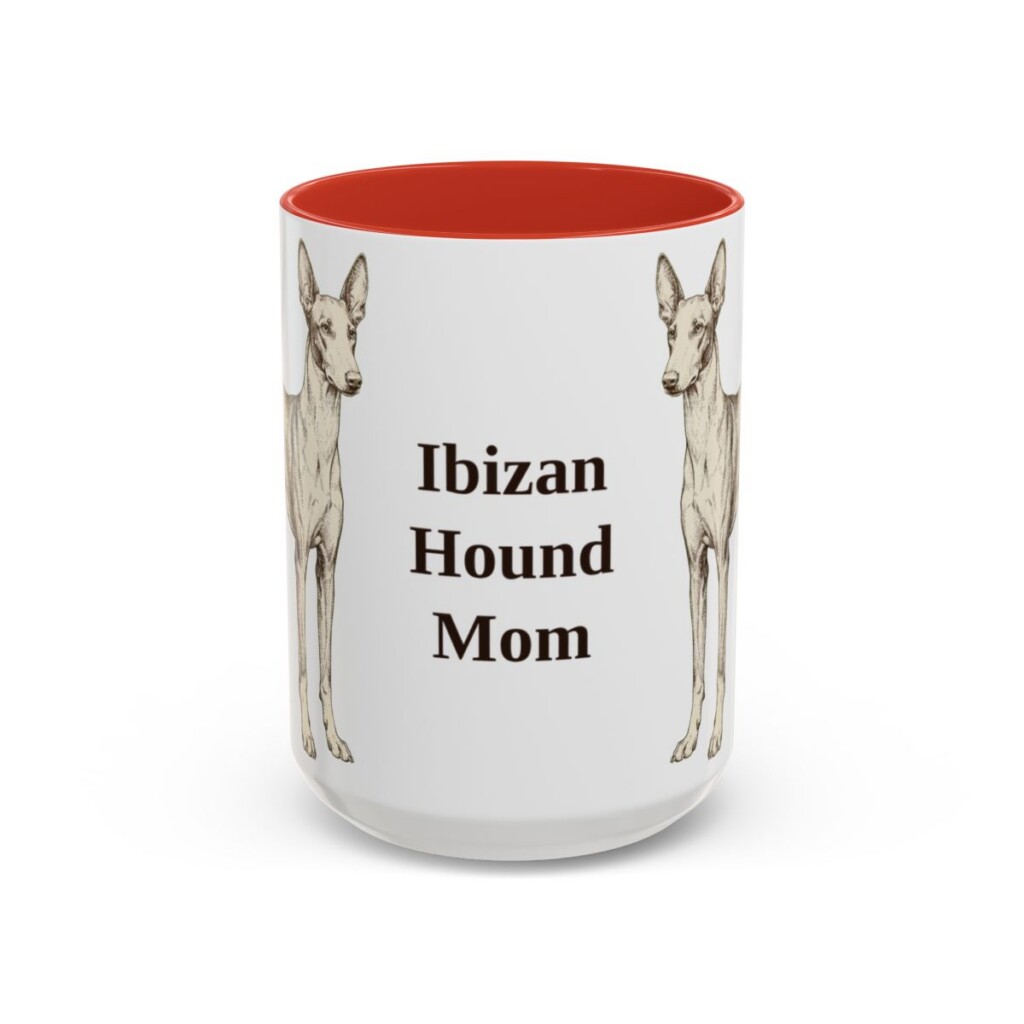 15oz Ibizan Hound Dog Mom Mug, Red, front view