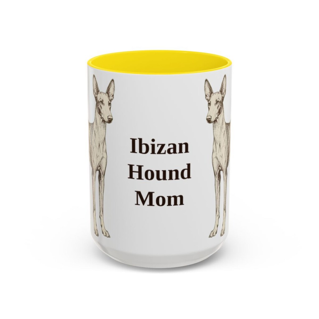 15oz Ibizan Hound Dog Mom Mug, Yellow, front view