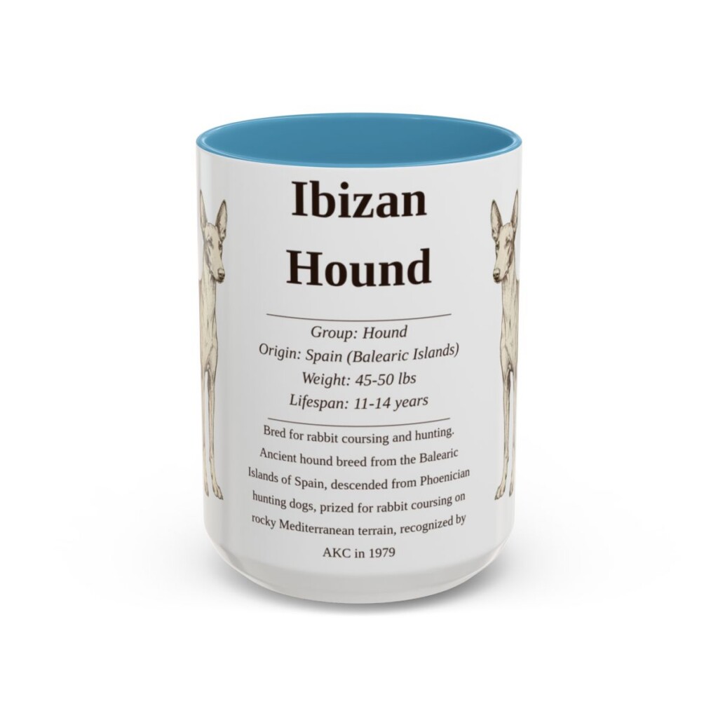 15oz Ibizan Hound Mug, Light Blue, front view