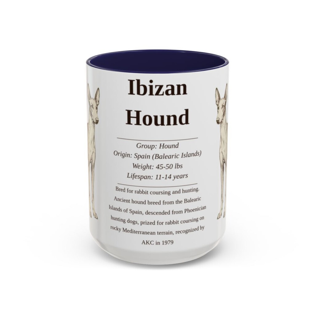 15oz Ibizan Hound Mug, Navy, front view