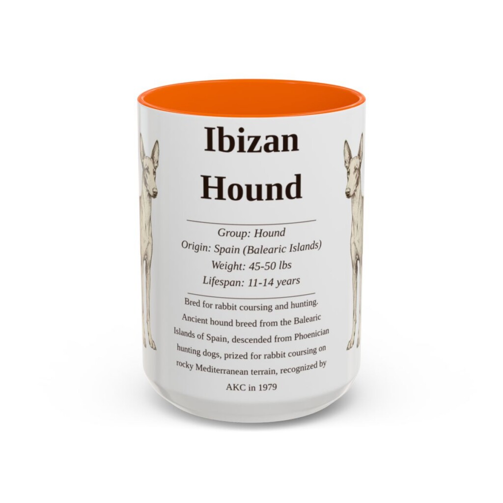 15oz Ibizan Hound Mug, Orange, front view