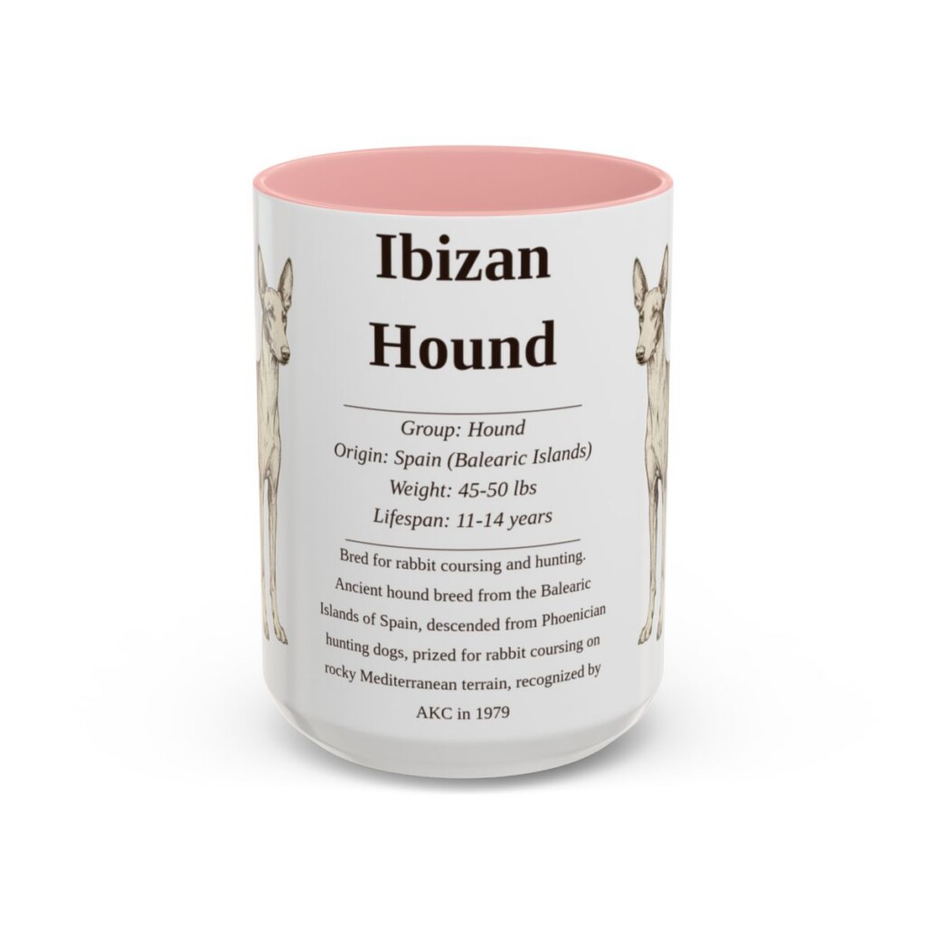 15oz Ibizan Hound Mug, Pink, front view