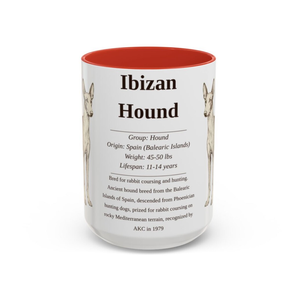 15oz Ibizan Hound Mug, Red, front view