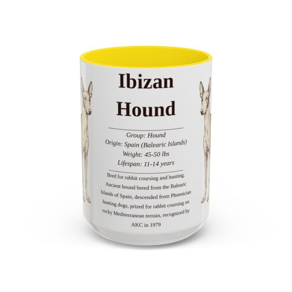 15oz Ibizan Hound Mug, Yellow, front view