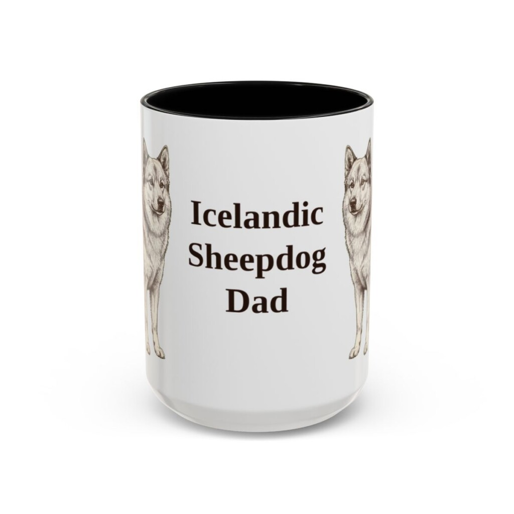 15oz Icelandic Sheepdog Dog Dad Mug, Black, front view