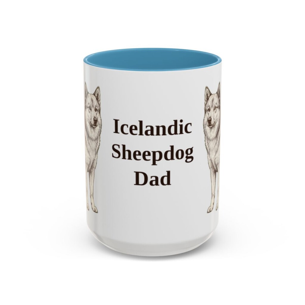 15oz Icelandic Sheepdog Dog Dad Mug, Light Blue, front view