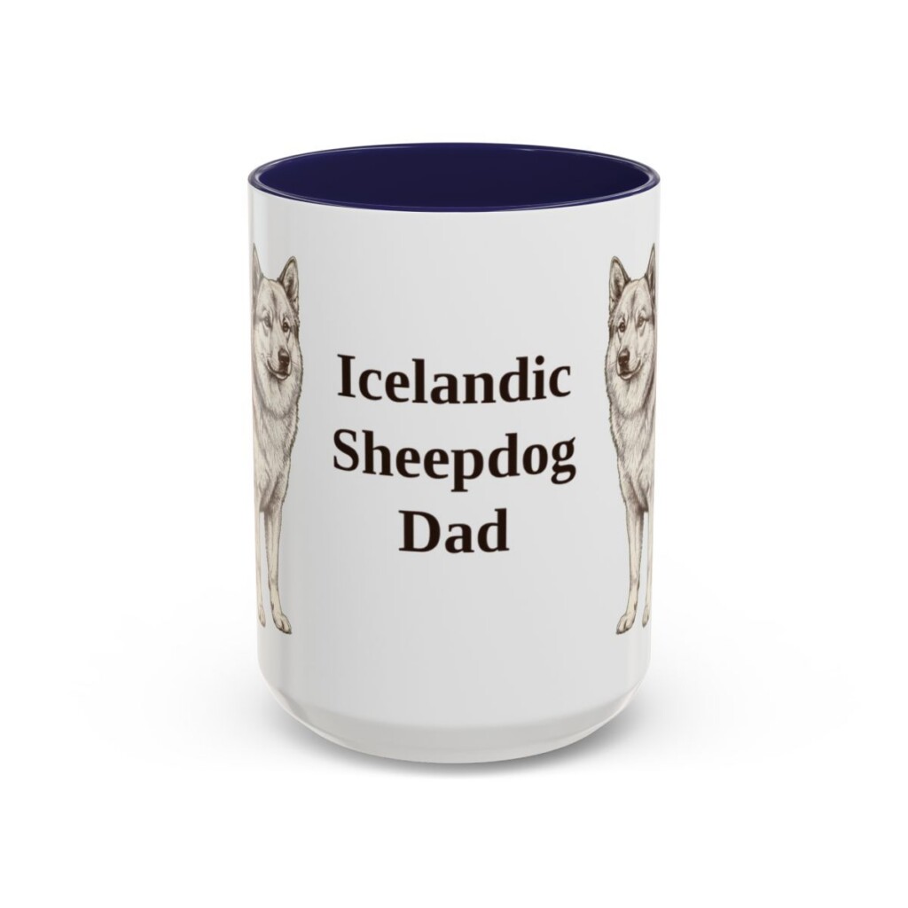 15oz Icelandic Sheepdog Dog Dad Mug, Navy, front view