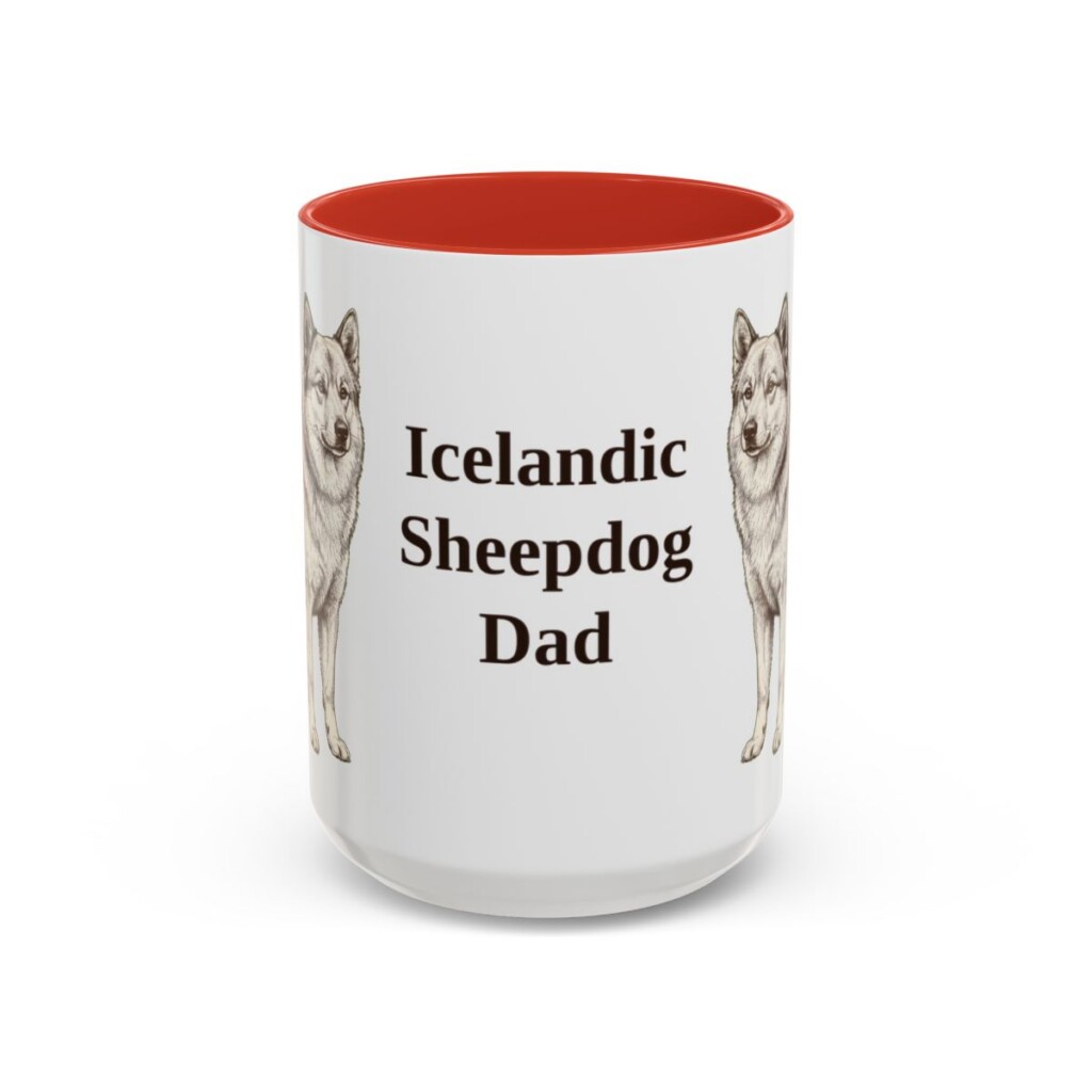 15oz Icelandic Sheepdog Dog Dad Mug, Red, front view