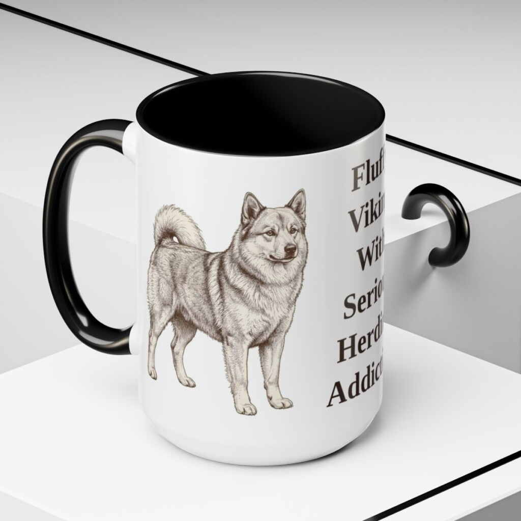 15oz-icelandic-sheepdog-mug-humor-black-context-2 15oz Funny Icelandic Sheepdog Mug, Black, lifestyle photo