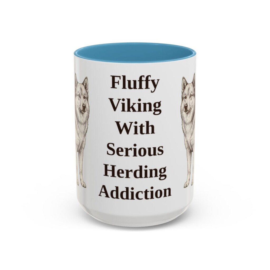 15oz-icelandic-sheepdog-mug-humor-light-blue 15oz Funny Icelandic Sheepdog Mug, Light Blue, front view