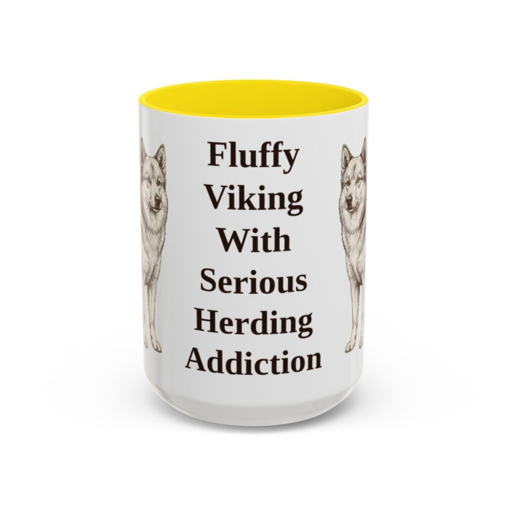 15oz-icelandic-sheepdog-mug-humor-yellow 15oz Funny Icelandic Sheepdog Mug, Yellow, front view