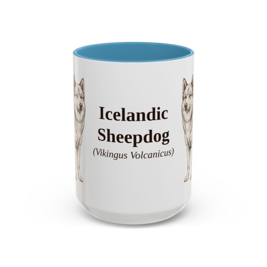 15oz Icelandic Sheepdog Latin Mug, Light Blue, front view