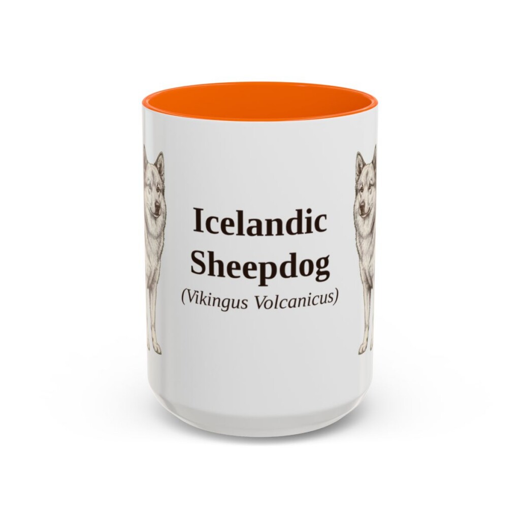 15oz Icelandic Sheepdog Latin Mug, Orange, front view